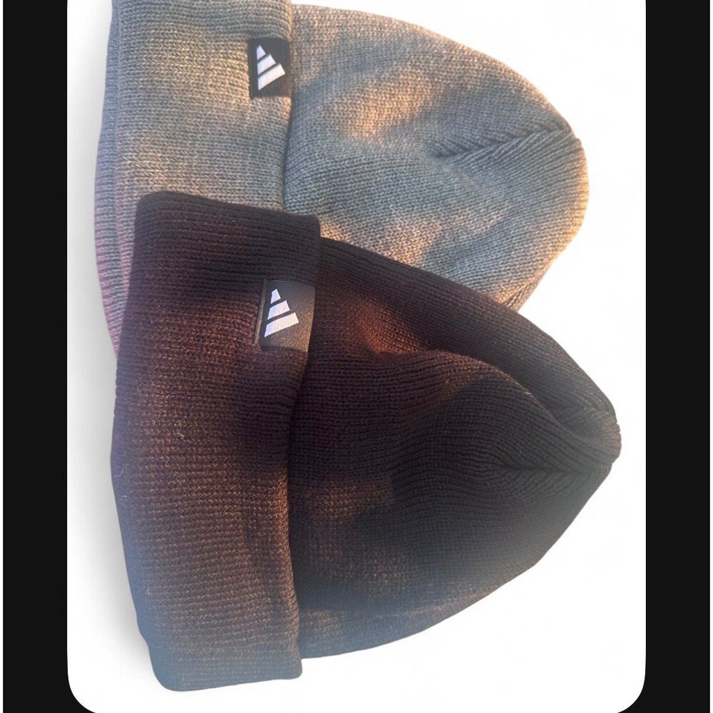 adidas Cuffed Knit Beanie Hat Lot Black Gray 100% Acrylic Logo Winter OSFM
